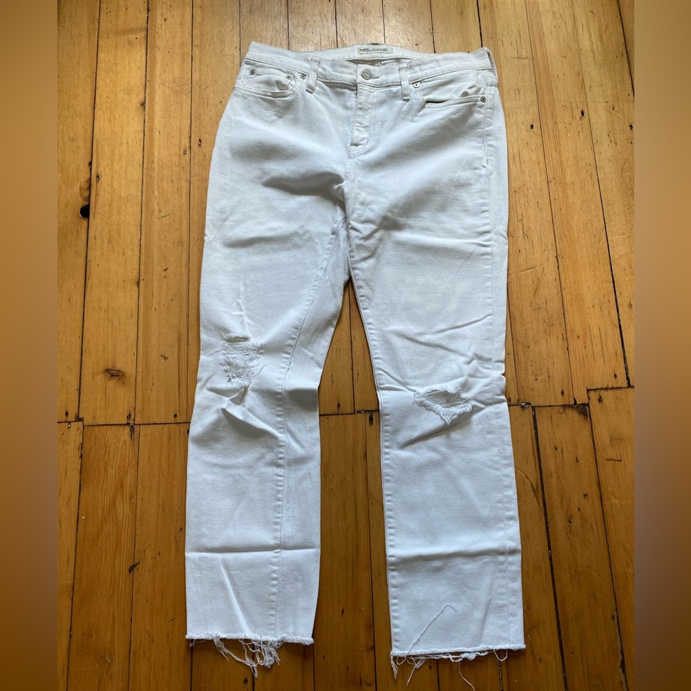 Madewell Distressed White Alley Straight Mid Rise Jean Size 31